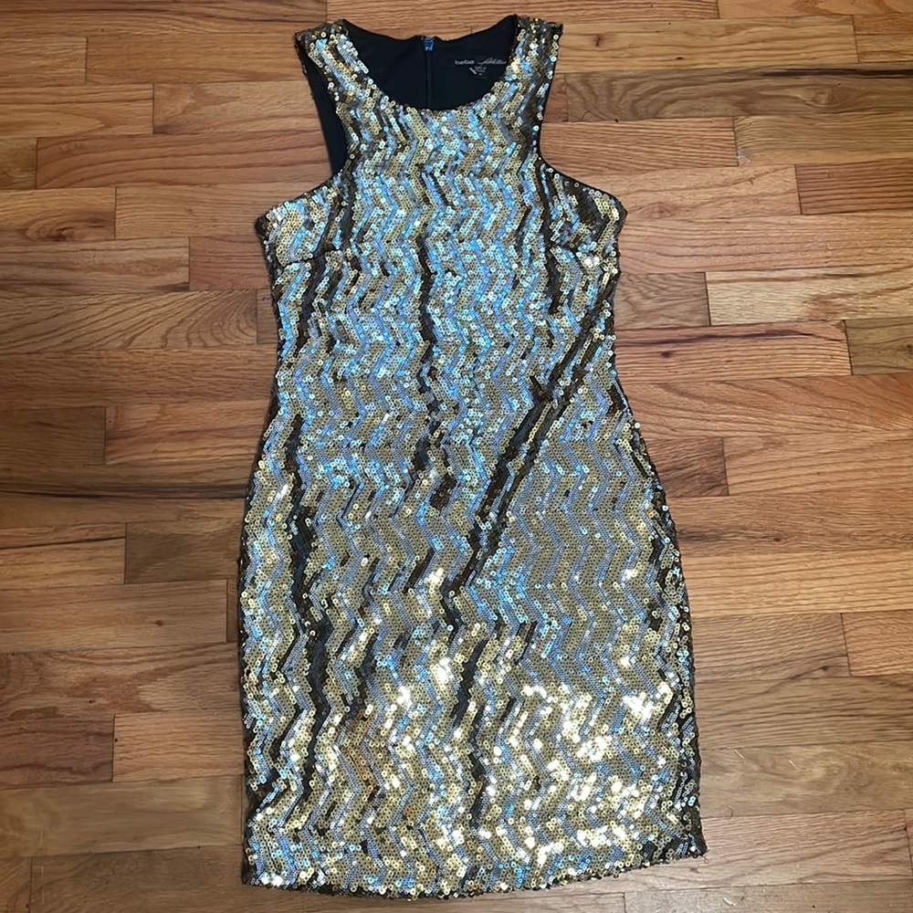 Gold and Silver Shiny Sequined Bebe Addiction Medium Dress